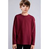 DeFacto %100 Pamuk Oversize Bisiklet Yaka Uzun Kollu Tişört Erkek Çocuk E9661A826AU - Bordo-BR194 - 9 - 10 Yaş