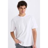 DeFacto %100 Pamuk Oversize Geniş Kalıp Bisiklet Yaka Basic Düz Kısa Kollu Beyaz Tişört E6885AXNS - Beyaz-WT34