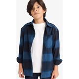 DeFacto %100 Pamuk Oversize Geniş Kalıp Polo Yaka Kareli Flanel Uzun Kollu Gömlek Erkek Çocuk G3461A825WN - 8 - 9 Yaş - Lacivert-NV64
