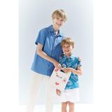 DeFacto %100 Pamuk Oversize Geniş Kalıp Polo Yaka Kısa Kollu Gömlek Erkek Çocuk E5832A825HS - Mavi-BE422 - 8 - 9 Yaş