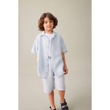 DeFacto %100 Pamuk Oversize Geniş Kalıp Polo Yaka Müslin Kısa Kollu Gömlek Erkek Çocuk W3239A624HS - Mavi-BE61 - 7 - 8 Yaş
