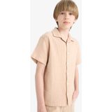 DeFacto %100 Pamuk Oversize Geniş Kalıp Polo Yaka Müslin Kısa Kollu Gömlek Erkek Çocuk W3239A625HS - 5 - 6 Yaş - Dropsuz - Bej