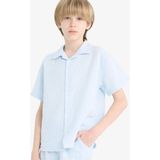 DeFacto %100 Pamuk Oversize Geniş Kalıp Polo Yaka Müslin Kısa Kollu Gömlek Erkek Çocuk W3239A625HS - Blue - Dropsuz - 7 - 8 Yaş