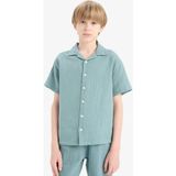 DeFacto %100 Pamuk Oversize Geniş Kalıp Polo Yaka Müslin Kısa Kollu Gömlek Erkek Çocuk W3239A625HS - Yeşil-GN382 - Dropsuz - 5 - 6 Yaş
