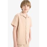 DeFacto %100 Pamuk Oversize Geniş Kalıp Polo Yaka Müslin Kısa Kollu Gömlek Erkek Çocuk W3239A625HS