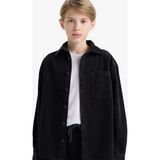 DeFacto %100 Pamuk Oversize Polo Yaka Kadife Uzun Kollu Gömlek Erkek Çocuk F1505A825WN - Antrasit-AR213 - Dropsuz - 9 - 10 Yaş