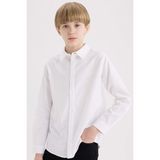 DeFacto %100 Pamuk Polo Yaka Oxford Uzun Kollu Basic Düz Gömlek Erkek Çocuk W3215A625SM - Beyaz-WT34 - 5 - 6 Yaş