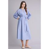 DeFacto %100 Pamuk Poplin Çizgili Midi Elbise H0110AX26SP - 36 - Mavi-BE196
