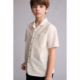 DeFacto %100 Pamuk Regular Fit Apaş Yaka Poplin Kısa Kollu Gömlek Erkek Çocuk H5738A826HS - Beyaz-WT34 - 5 - 6 Yaş