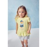 DeFacto %100 Pamuk Regular Fit Ayıcıklı Penye Kısa Kollu Tişört Kız Bebek H3234A526SM - Sarı-YL273 - 4 - 5 Yaş
