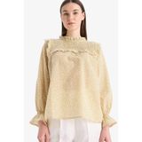 DeFacto %100 Pamuk Regular Fit Desenli Fırfır Yaka Vual Uzun Kollu Tesettür Bluz Tunik E7966AX25SM