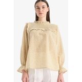 DeFacto %100 Pamuk Regular Fit Desenli Fırfır Yaka Vual Uzun Kollu Tesettür Bluz Tunik E7966AX25SM
