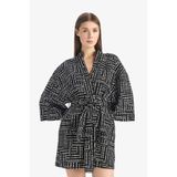 DeFacto %100 Pamuk Regular Fıt Desenli Kuşaklı Kimono D0453AX24SM