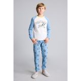 DeFacto %100 Pamuk Regular Fit Futbol Baskılı Reglan Kollu Üst Lastikli Paça Alt 2'li Pijama Takımı Erkek Ço
