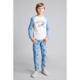 DeFacto %100 Pamuk Regular Fit Futbol Baskılı Reglan Kollu Üst Lastikli Paça Alt 2'li Pijama Takımı Erkek Çocuk I1446A826AU - Mavi-BE455 - 5 - 6 Yaş