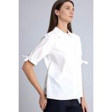 DeFacto %100 Pamuk Regular Fit Gömlek Yaka Flamlı Kısa Kollu Beyaz Kapalı Bluz G8812AX26SM - Beyaz-WT32