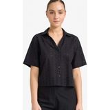 DeFacto %100 Pamuk Regular Fit Kaçık Yaka Brode Kısa Kollu Gömlek G0365AX26SM - XL - Siyah-BK56