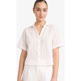 DeFacto %100 Pamuk Regular Fit Kaçık Yaka Brode Kısa Kollu Gömlek G0365AX26SM - XS - Beyaz-WT18