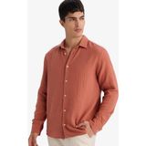 DeFacto %100 Pamuk Regular Fit Polo Yaka Gömlek F9275AX26SP - Bordo-BR91 - XS