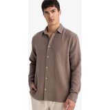 DeFacto %100 Pamuk Regular Fit Polo Yaka Gömlek F9275AX26SP - Kahve-BN534 - 2XL