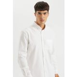 DeFacto %100 Pamuk Regular Fit Polo Yaka Oxford Basic Düz Uzun Kollu Beyaz Gömlek A8028ax24au