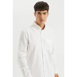 DeFacto %100 Pamuk Regular Fit Polo Yaka Oxford Basic Düz Uzun Kollu Gömlek - Beyaz-WT55