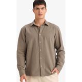 DeFacto %100 Pamuk Regular Fit Polo Yaka Uzun Kollu Basic Gömlek E7741AX26SP - Haki-KH403