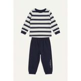 DeFacto %100 Pamuk Regular Fit Uzun Kollu Bisiklet Yaka Çizgili Üst Lastikli Paça Alt 2'li Pijama Takımı Erkek Bebek I1302A526AU - Lacivert - 3 - 4 Yaş