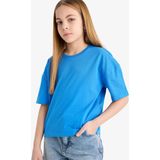DeFacto %100 Pamuk Relax Fit Bisiklet Yaka Basic Düz Kısa Kollu Tişört Kız Çocuk Z5095A625SM - Mavi-BE124 - 7 - 8 Yaş