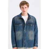 DeFacto %100 Pamuk Relax Fit Uzun Kollu Cepli Jean Gömlek Ceket D0448AX24AUNM34