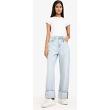 DeFacto %100 Pamuk Relax Fit Yüksek Bel Düz Paça Uzun Jean Kar Yıkamalı Pantolon G4930AX26SM - Mavi-NM39 - 42
