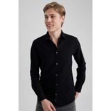 DeFacto %100 Pamuk Slim Fit Basic Uzun Kollu Siyah Gömlek A4644AX23AU