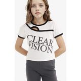 DeFacto %100 Pamuk Slim Fit Dar Kesim Bisiklet Yaka Baskılı Fitilli Kaşkorse Kısa Kollu Tişört Kız Çocuk E1878A825SM - Ekru-ER85 - 13 - 14 Yaş