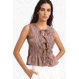 DeFacto %100 Pamuk Slim Fit Dar Kesim Bisiklet Yaka Önden Bağlamalı Dokulu Kolsuz Bluz F8581AX25SM - Kahve-BN558 - XL
