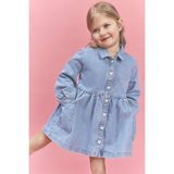 DeFacto %100 Pamuk Uzun Kollu Jean Elbise Kız Bebek H0372A526SM - 3 - 4 Yaş - Mavi-NM39