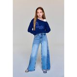 DeFacto %100 Pamuk Wide Leg Jean Pantolon Kız Çocuk G6934A826SP - Mavi-NM28 - 7 - 8 Yaş