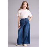 DeFacto %100 Pamuk Wide Leg Jean Pantolon Kız Çocuk G9426A826SM - Mavi-NM28 - 8 - 9 Yaş