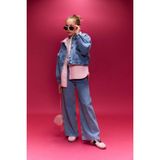 DeFacto %100 Pamuk Wide Leg Jean Pantolon Kız Çocuk H0683A826SM - Mavi-NM28 - 8 - 9 Yaş