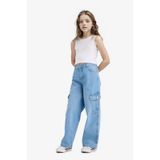 DeFacto %100 Pamuk Wide Leg Kargo Geniş Paça Jean Pantolon Kız Çocuk E5879A825AU
