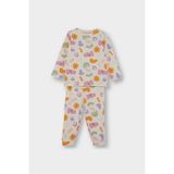 DeFacto %100 Pamuklu Desenli Beli Lastikli Pijama Takımı Kız Bebek F0635A525AU - Ekru-ER233 - Dropsuz - 6 - 9 Ay