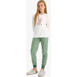 DeFacto %100 Pamuklu Desenli Beli Lastikli Pijama Takımı Kız Çocuk F1083A825AU - 13 - 14 Yaş - Ekru-ER105