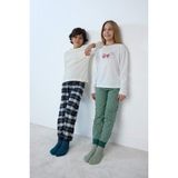 DeFacto %100 Pamuklu Desenli Beli Lastikli Pijama Takımı Kız Çocuk F1083A825AU - 5 - 6 Yaş - Ekru-ER105