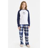 DeFacto %100 Pamuklu Desenli Beli Lastikli Pijama Takımı Kız Çocuk F7288A825AU - Beyaz-WT79 - 8 - 9 Yaş