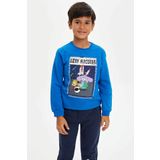 DeFacto 223297196 Mavi Çocuk Yazı Baskılı Erkek Çocuk Sweatshirt