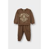 DeFacto 2'li Takım Baskılı Sweatshirt Eşofman Altı Erkek Bebek, 18-24 AY, G5132A525WN, Kahve-BN589, erkek-bebek