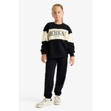 Defacto 2'li Takım Baskılı Sweatshirt Eşofman Altı Kız Çocuk, 5-6 Yaş, E6418A825AU, Siyah-BK81, kız-çocuk, 5/6 Yaş (116cm)