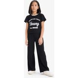 DeFacto 2'li Takım Fitilli Kaşkorse Baskılı Kısa Kollu Tişört Wide Leg Geniş Bol Paça Pantolon Kız Çocuk E0415A825SM - 8 - 9 Yaş - Siyah-BK81