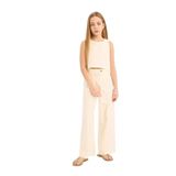 Defacto 2'li Takım Kolsuz Bluz Geniş Bol Paça Pantolon Kız Çocuk, 7/8 Yaş (128cm), Ekru