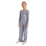 Defacto 2'li Takım Omzu Açık Bluz Geniş Bol Paça Pantolon Kız Çocuk, 7/8 Yaş (128cm), Lacivert