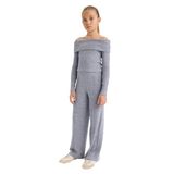 Defacto 2'li Takım Omzu Açık Bluz Geniş Bol Paça Pantolon Kız Çocuk, 8/9 Yaş (134cm), Lacivert